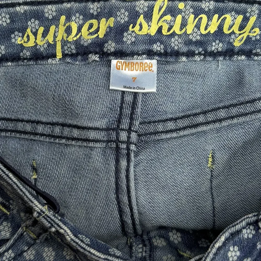 Gymboree Super Skinny Floral Print Stretch Denim Jeans Girls Size 7
